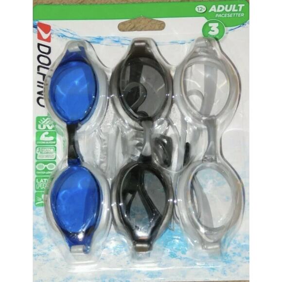 Dolfino Adult Pacesetter Swim Goggles Silver Smoke and Navy 3 Pack (new In Box) - Picture 1 of 1